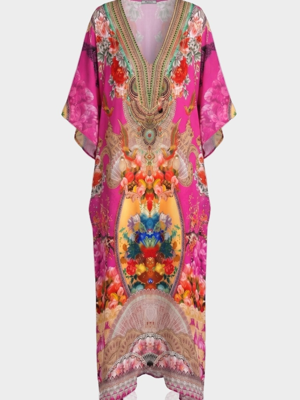 Shahida Parides Pink Floral Kaftan Maxi Dress Resort Vacation Caftan
